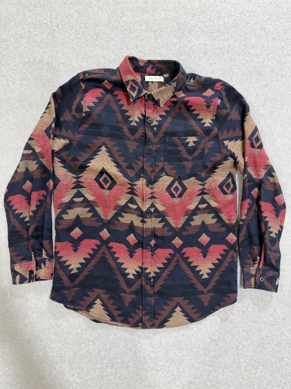 PacSun Mens Medium Southwestern Aztec Flannel Shirt Long Sleeve Cotton Western